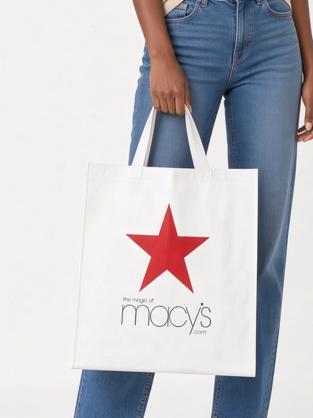 Macys large white reusable shoppers tote